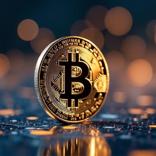 Placeholder image: Bitcoin digital interface, abstract tech background