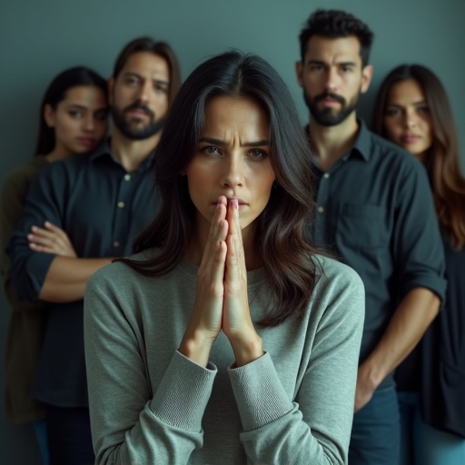 Image showing a woman being silenced or ignored by family members