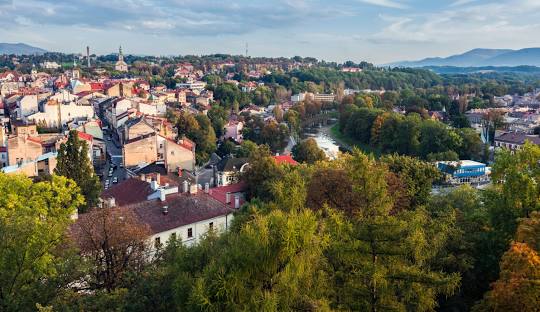 Olza River divides Cieszyn (Poland) and Český Těšín (Czech Republic)
