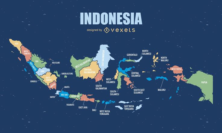 Map of Indonesia with cultural symbols and national emblem overlay